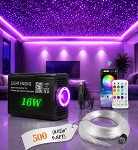 500PCS0.02in9.8ft Fiber Optic Star Ceiling Light – RGB Color-Changing for Car/Home w/ APP+Remote, 15 Static Colors & Dynamic Fade/Jump/Spark Modes Party Disco Lights