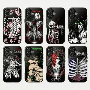 Attack on Titan Anime Glossy Phone Case for iPhone 17 16 15 14 13 12 11 Series PC Back + TPU Bumper Eren Levi  AOT Manga Cover Shockproof & Anti-Scratch