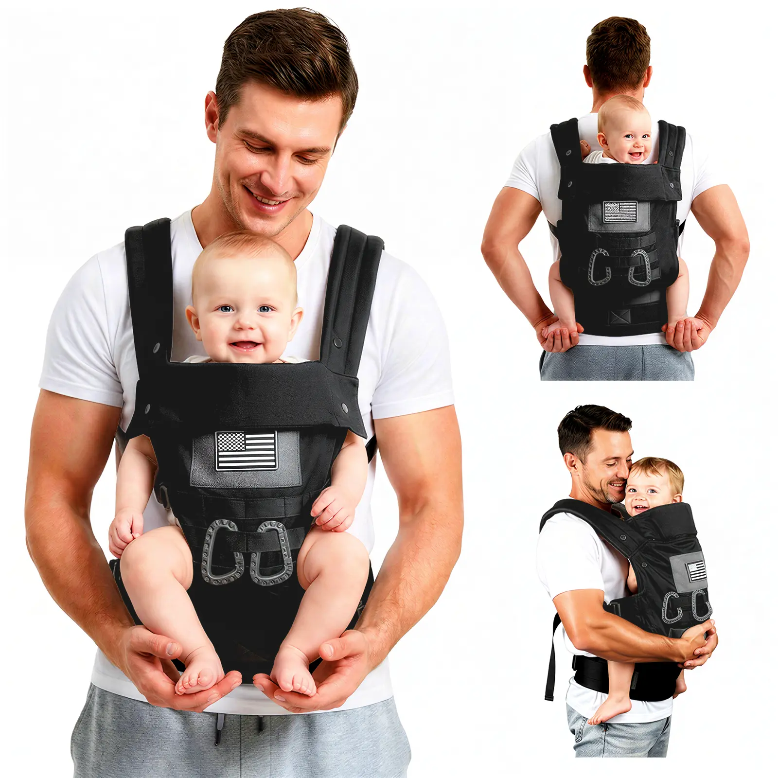 Baby Carrier, Portable Infant Carrier with Foldable Headrest Carabiners for 0-36M 8-33 lbs Babies,Big and Tall Parents (Black)