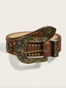 Women's Vintage Cow Head Decor Buckle Belt, Fashionable Animal Decor PU Leather Belt for Daily Clothing Decor, Trendy All-match & Exquisite Belt for Gift