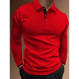 Men's Long Sleeve Half Button Collar Casual Work Polo Shirt Ultra Lightweight Polyester Stretch with Kangaroo Pocket for Daily Wear