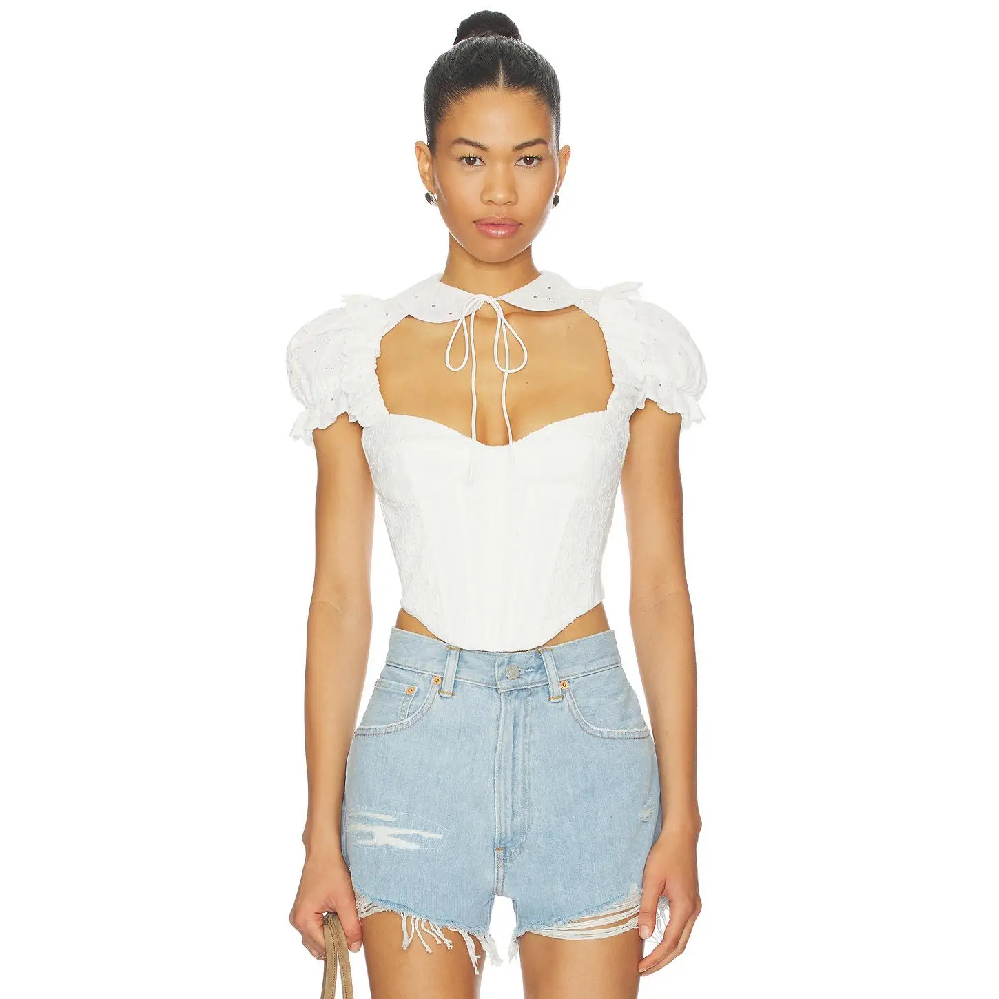 Bardot Allington Broderie Corset Top in Orchid White