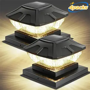 Solar Post Cap Lights ,  Outdoor Fence Solar Powered Light, Landscaping, Deck, Garden, Includes Flush Mount Adapter Black 4 Pack