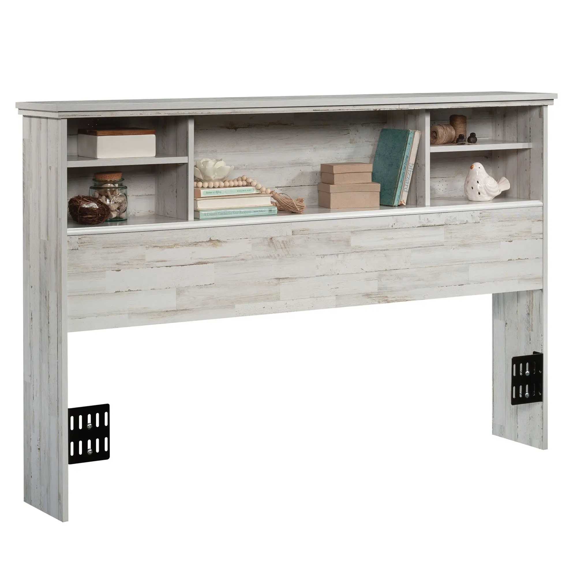 Sauder River Ranch Full-Queen Versatile Bookcase Headboard, Adjustable Shelves, Spacious Display Area, Fits Standard Bed Frames, for Modern Farmhouse Decor, Assembly Required