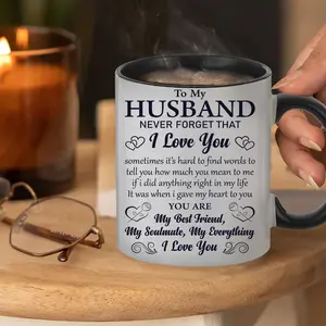 1pc Romantic Couples Mug with Wedding Vows Marriage Ceremony Cup Elegant White Black Ceramic Coffee Cup with Gift Box 11.1oz/330ml Wide Mouth Travel Mug for Valentine's Day Wedding  Anniversary Gifts