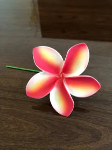 Plumeria Foam Flower with Stem Red Yellow 3"