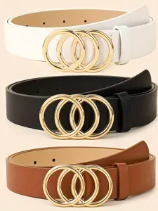 New Women's Belt Set with Three-Ring Buckle, Fashionable Multifunctional Waistband, Perfect for Daily Wear, Office, Outdoor Sports, Trendy Belt