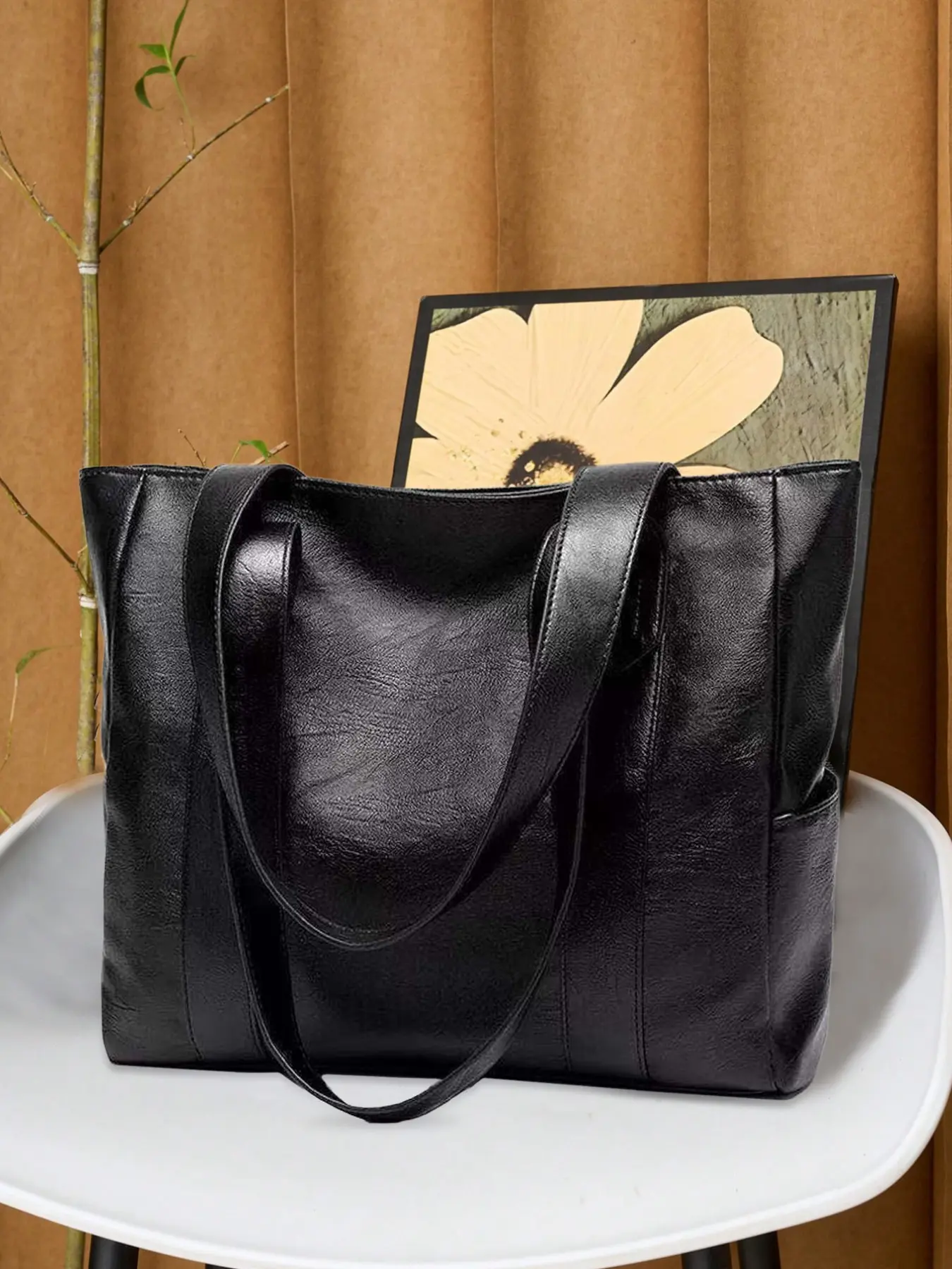 Simple All Season Tote Bag - Artificial Leather Shoulder Backpack, Fashionable Large Capacity Commuter Bag, Suitable for College Students, Office Workers, Business Travel