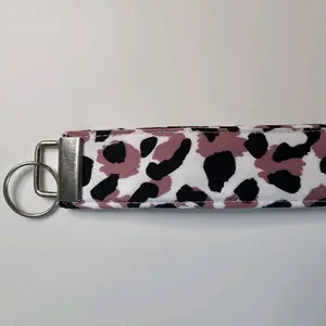 Pink and Black Cow Print Fabric Keychain Wristlet - Compact Fashion Accessory for Personal Key Organization