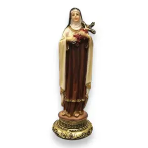 Religious Saint Theresa Resin Figurines - 12in, 8in, 5in Standing Decorations with Saint Theresa Holding Roses, Spiritual Presence & Devotion for Home Decor