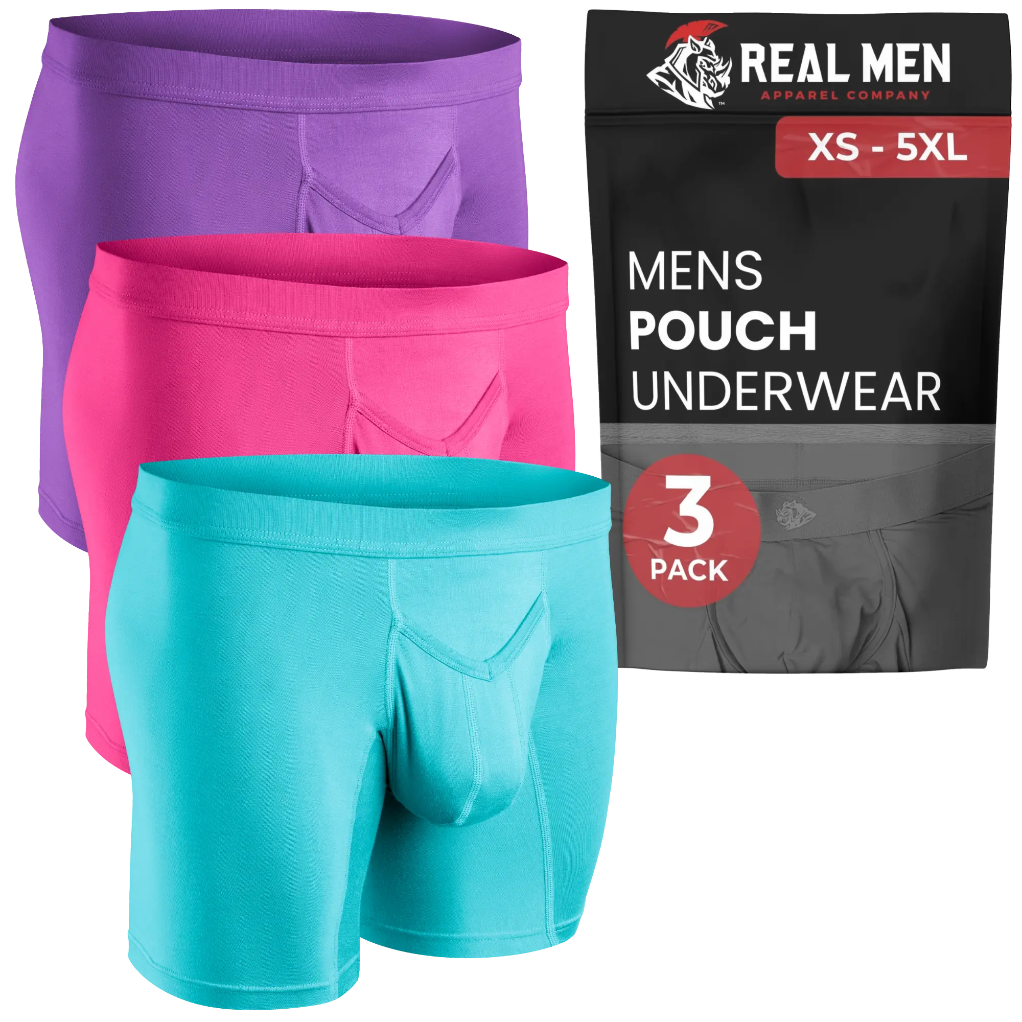 ABCD Cool Modal 7in V-Fly Boxer Briefs 3pk Assortment Set (Pink/Purple/Turquoise) - Silky Breathable Spandex Fabric, Cool Wash Men's Boxer Briefs, Boardroom to Gym, Universal Fit Menswear Underwear
