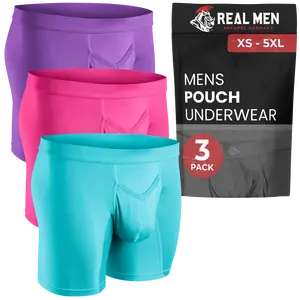 ABCD Modal 7in Boxer Briefs V-Fly 3pk Pink/Purple/Turquoise Underwear Menswear Man Breathable Soft Fabric Personalized Spandex Biker Basketball