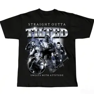 [Graphic T-shirt] [100% Cotton] [Funny T-shirt]Funny "Straight Outta Tilted" Style Graphic T-Shirt – Retro Rap Inspired Meme Tee, Vintage Streetwear Unisex Cotton Crew Neck Casual Top, Old School Music Vibe Shirt, Trendy Gift for Men Women Friends