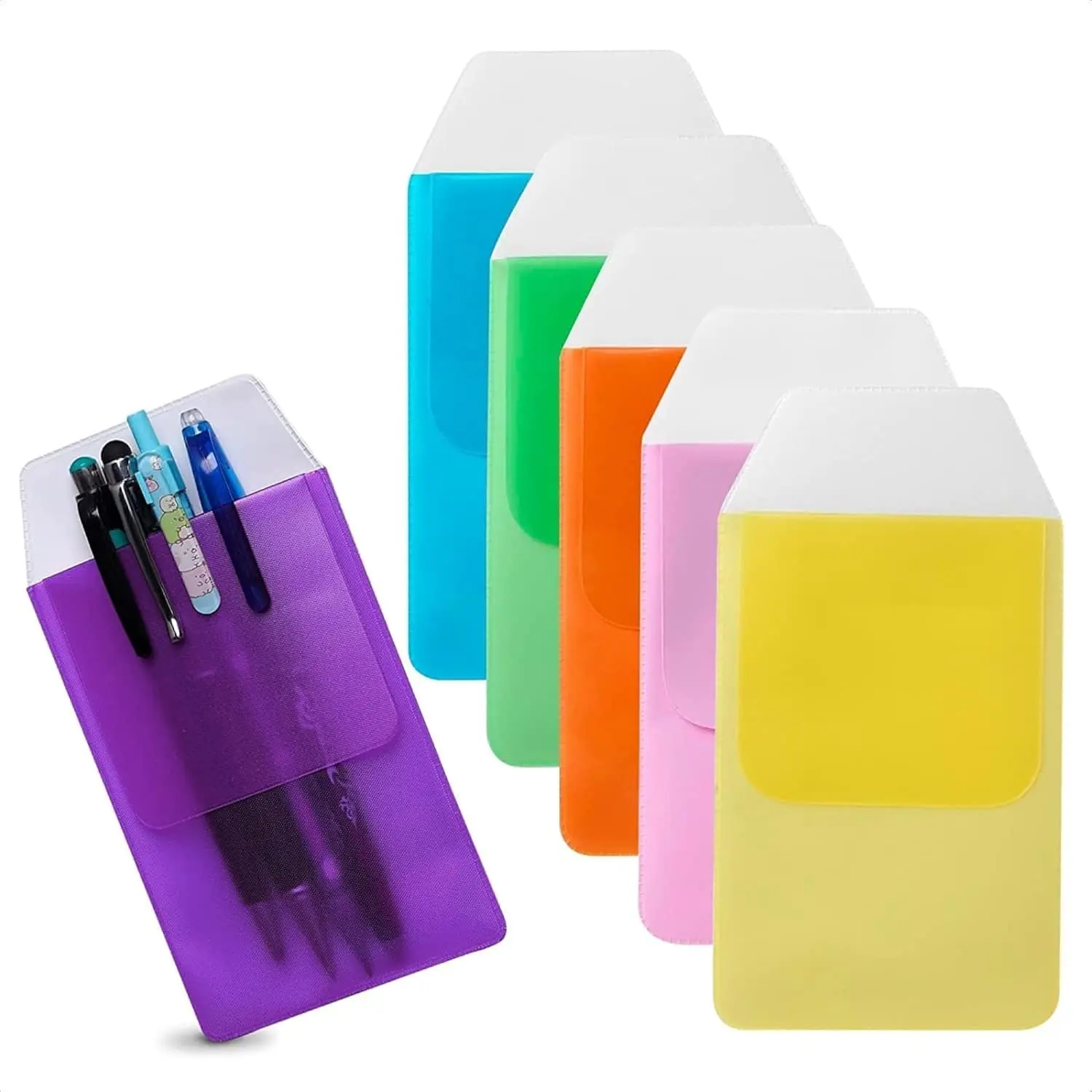 6 count Pocket Protector for Men Shirt - Durable Multicolor Pocket Protectors for Pens and Pencils, Multipen Organizer for Shirts, Lab Coats, Pants, 3.5 x 6.3" - Home and Office Use
