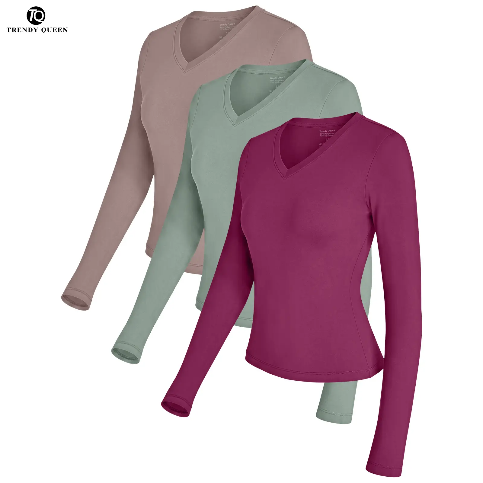 Trendy Queen Womens 3 Piece Long Sleeve Shirts Basic Crop Tops Going Out Fall Fashion Underscrubs Layer Slim Fit Y2K