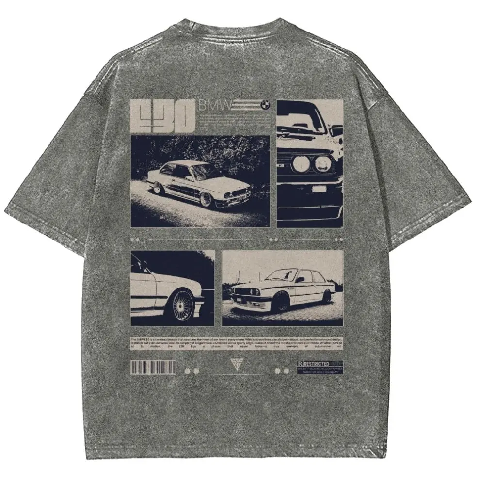 [Free Ship] E30 Vintage Poster Unisex Fit Washed T-Shirt Washed T-Shirt - Heavyweight Oversized Streetwear Graphic Tee