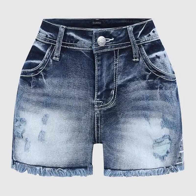 Women's Denim Shorts Summer Casual Low Waisted Frayed Raw Hem Ripped Denim Jean Shorts Cut Off Denim Shorts Trendy Shorts