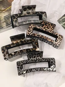 4pcs-set Vintage Medium Leopard Print Square Hair Claws, Versatile Plastic Square Hair Clips, Damage Free Hair Accessory Leopard Hair Claw Suitable for Daily Wear Parties Gifts, Autumn Winter Hair Accessories, Synthetic Claw Clip