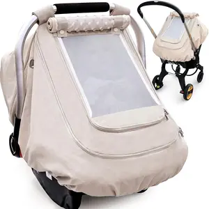 Waterproof Baby Car Seat Cover, Patented Cold Weather Carseat Cover for Babies,Infant Car Seat Cover Canopy for Boy Girls, Keeps Babies Warm and Cozy (Beige)