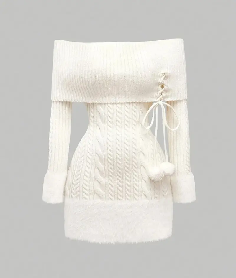 white sweater dress off the shiulder - TikTok Shop