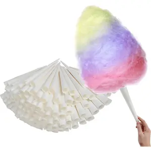 Cotton Candy Cones (100 Pack) - White  Paper Sticks for Floss Sugar & Carnival , Compatible with Cotton Candy Machines -