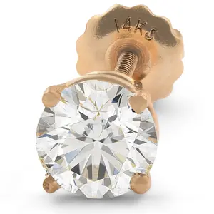 1 ct Single Natural Round Brilliant Cut Diamond Stud Screw Back 14k Yellow Gold