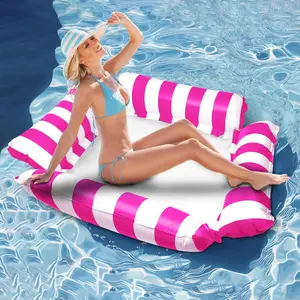 Inflatable Water Hammock, PVC 4-tube Striped Hammock with Net, Lounge Chair, Water Floating Bed, Striped Hammock for Swimming Pool, Beach, Lake, Ocean