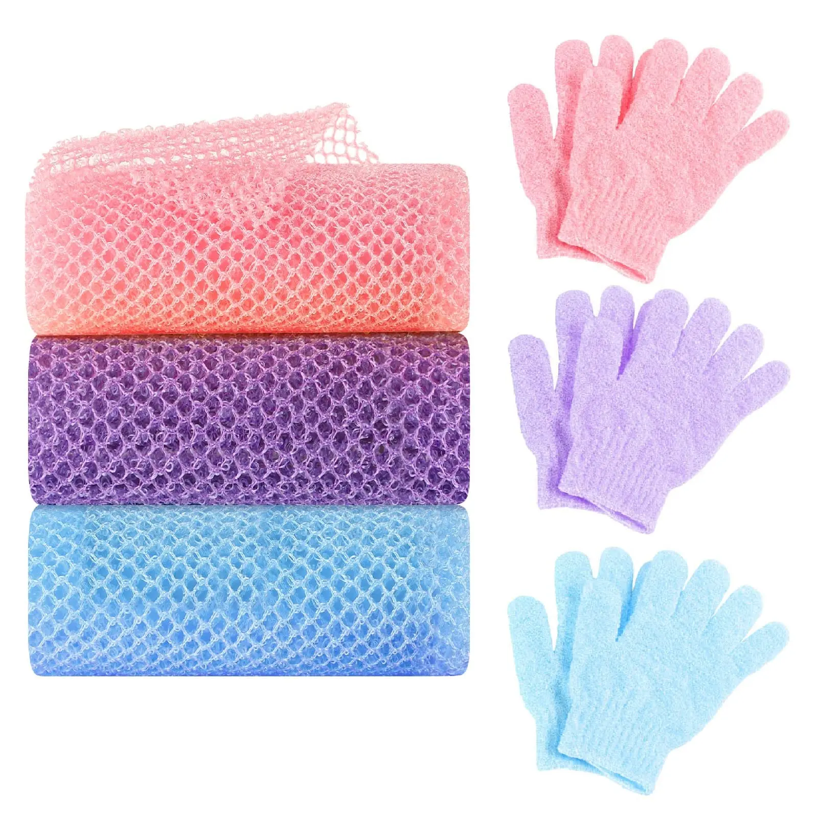 6 Pack African Net Sponge Exfoliating Glove Set, 3 Bath Sponge Body Scrubber Back Scrubber and 3 Pairs Exfoliating Gloves Mother's Day Gifts for Shower Visit the WSICSE Store