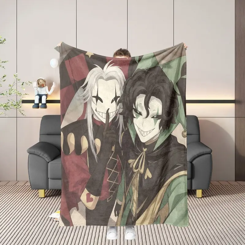 1pc Retro Freak Circus Pierrot & Harlequin Duo Photo Fan Art Blanket - Soft Warm Decorative Throw for Bedroom, Versatile Portable Blanket for Office AC Naps