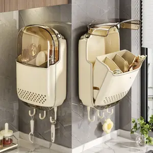[Durable and easy to clean] Home non-punching chopstick cylinder wall-mounted kitchen drain and dust-proof rack hanging
