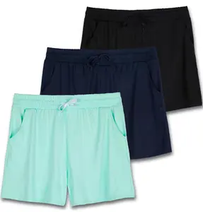 Real Essentials 3 Pack: Girl's Lounge Soft Comfy Shorts with Drawstring - Yoga Athletic Sweat Shorts with Pockets