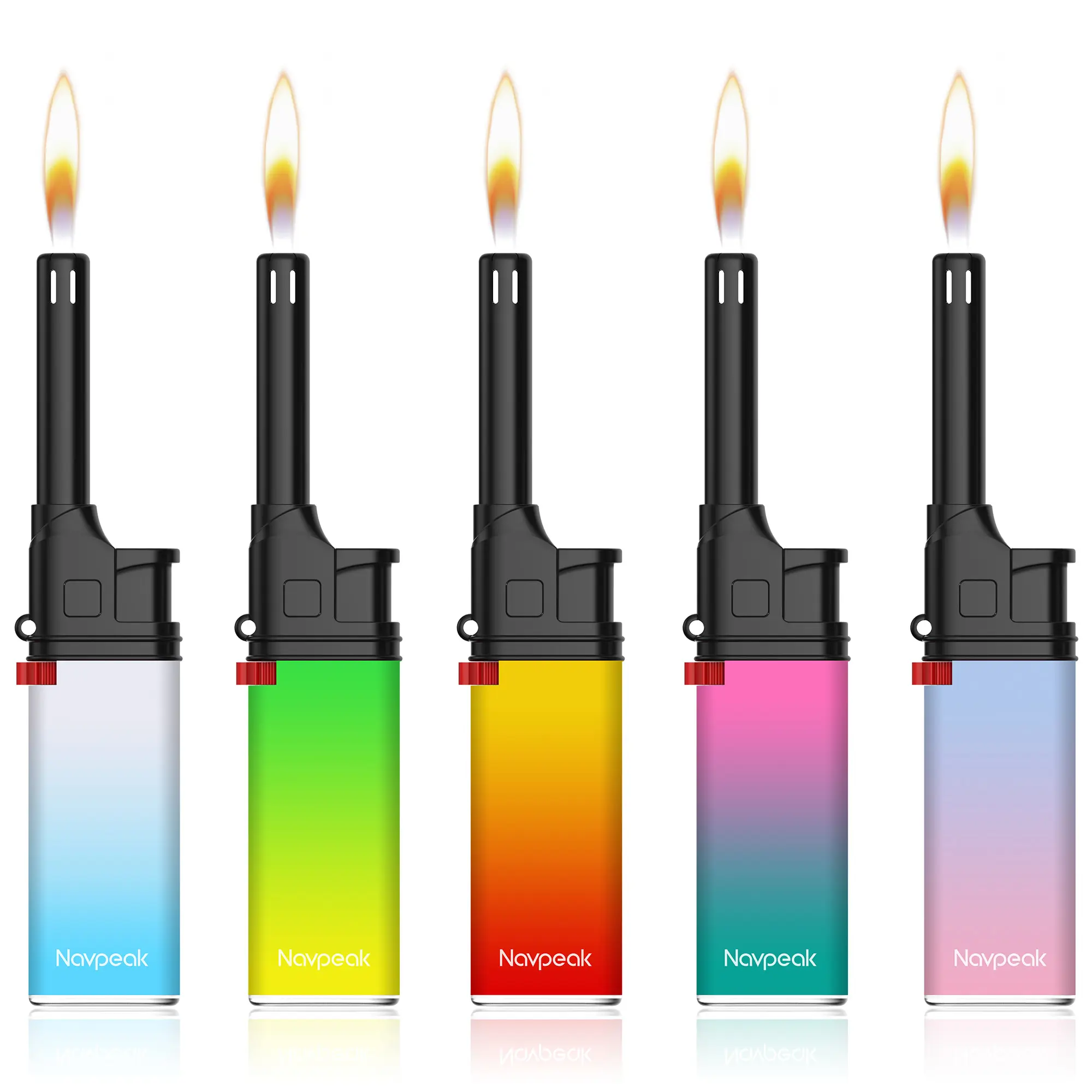 Mini Candle Lighter Colorful Set Multipurpose Utility Lighters with Extended Wand Handy Gas Refillable for Kitchen Fireplace Pilot Light BBQ Grill Stove 5 Pack (Butane Included), Utensils, Long Stick