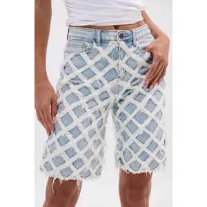 DISTRESSED AND STRESSED DENIM BERMUDA SHORT