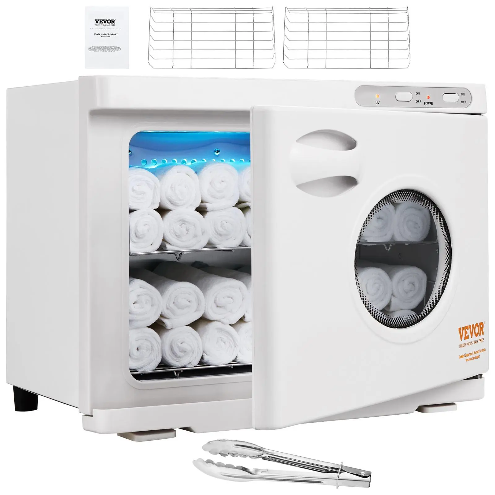 【SummerFinds】VEVOR Hot Towel Warmer，23L Large Capacity Spa Hot Towel Warmers with See Through Window,  2 Stainless Steel Racks, Holds up 50-60 Towels, 2-in-1 All-round Heating for Facials, SPA, Massage, Salon Cabinet Organiser Aluminium