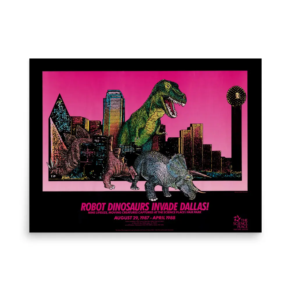 Robot Dinosaurs Invade Dallas Glossy Poster
