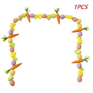 Easter Egg and Carrot Wreath, Spring Artificial Flower Ring, Foam Carrots and Colorful Eggs🥕🐣, No Power Needed, Indoor Outdoor Home Decor