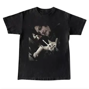 Daryl Dixon Cat Hug T-Shirt, Norman Reedus The Walking Dead Vintage Graphic Tee, Funny Meme Fan Shirt, Unisex Streetwear Menswear Womenswear Casual, Gift for Men, Gift for Women, Crew Neck T-shirt, Trending T-shirt