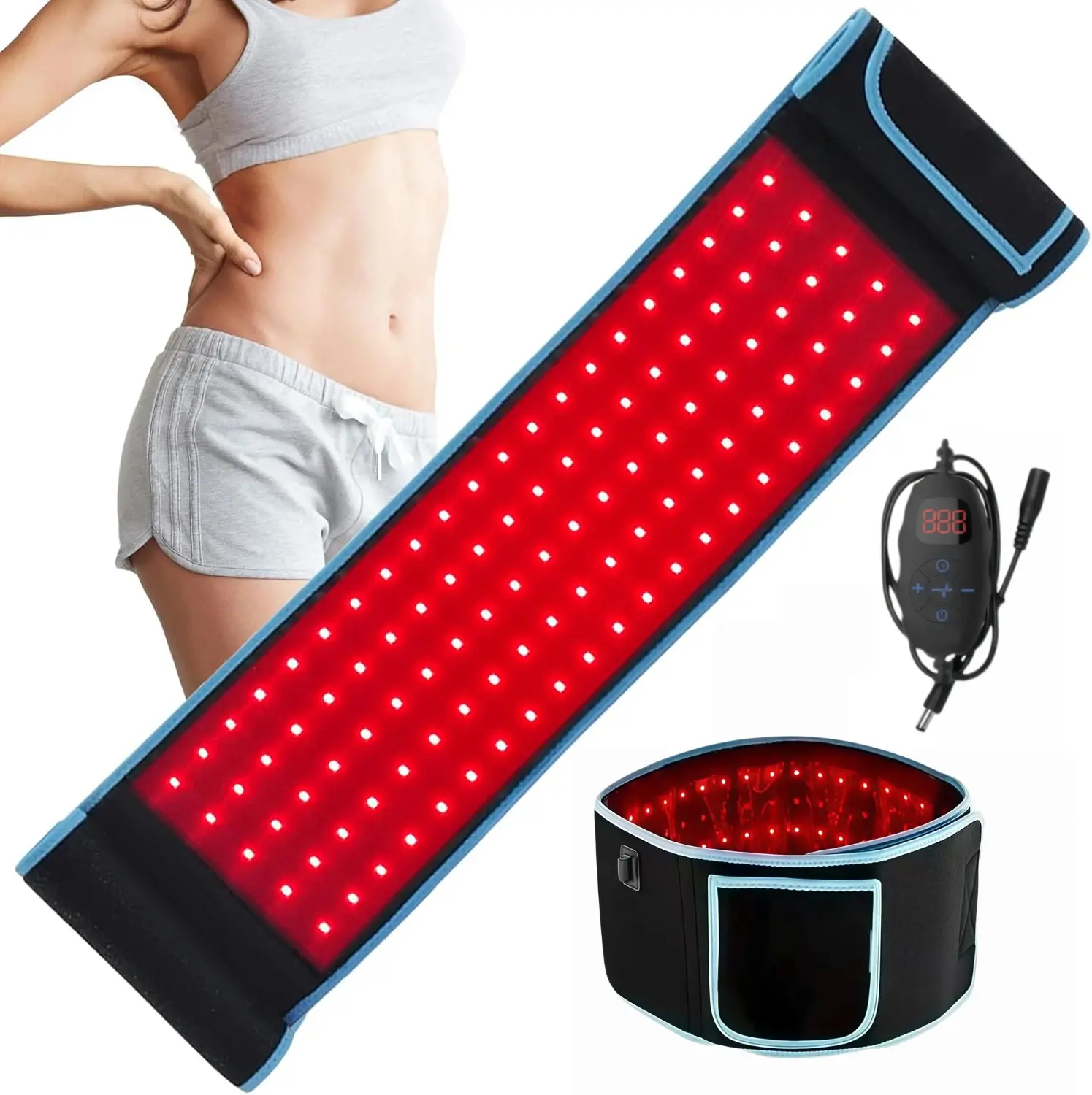 Red Light Therapy Belt for Back & Shoulder Relief - 660nm & 850nm Infrared, 10Hz Pulse Modes, Relaxing Heat, Adjustable Lightweight Flexible Fabric Wrap for Daily Wear, Unscented, Radiant Skin Support