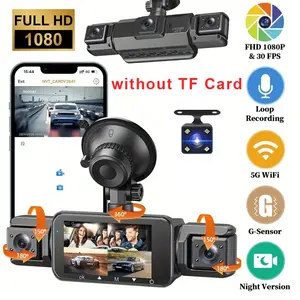 4-Channel 1080P Dash Cam with 360° Panoramic View, Infrared Night Vision, Loop Recording, 24/7 Parking Monitor & Integrated Display - Vehicle Security Camera, WiFi Car Dashcam, Adjustable Car Dashboard Camera, Interior Dashcam, HD Dash Camera