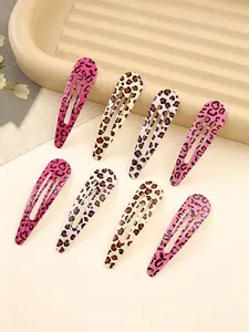 8pcs Women Personalized Water Drop Barrettes, Colorful Leopard & Zebra Hairpins, Cute Star Hair Clips, Hair Accessories, Headwear