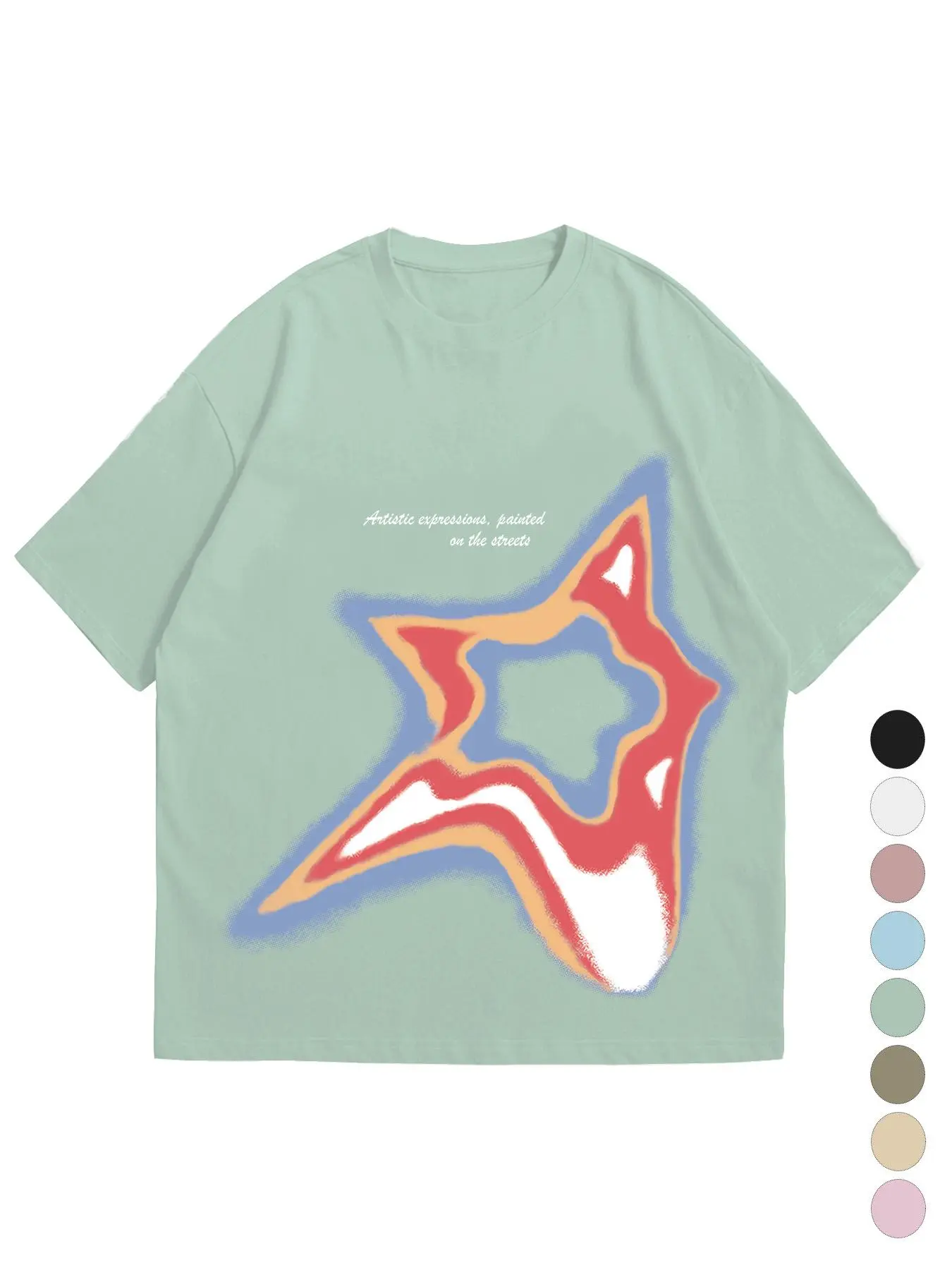 Men's Star Print Round Neck Graphic Tee, Regular Fit Casual Letter Print Short Sleeve T-Shirt for Summer, Casual Streetwear Top, Men's Top for Daily Wear, Tropical, Casual Letter Pattern