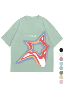 Men's Star Print Round Neck Graphic Tee, Regular Fit Casual Letter Print Short Sleeve T-Shirt for Summer, Casual Streetwear Top, Men's Top for Daily Wear, Tropical, Casual Letter Pattern