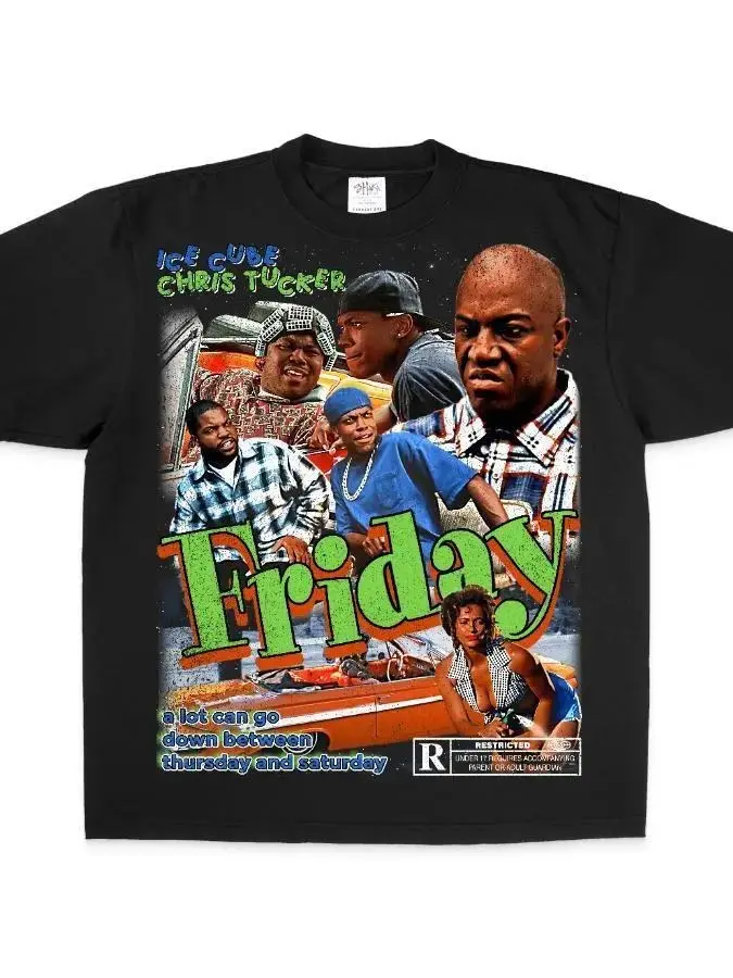 Men's Classic Retro Cotton Short-Sleeve Graphic T-Shirt - Breathable Soft Menswear Clothes, 90s Old School Hip Hop Ice Cube Rap Streetwear, Round Neck, Casual, Bold Print, Medium Length, Retro Look Top