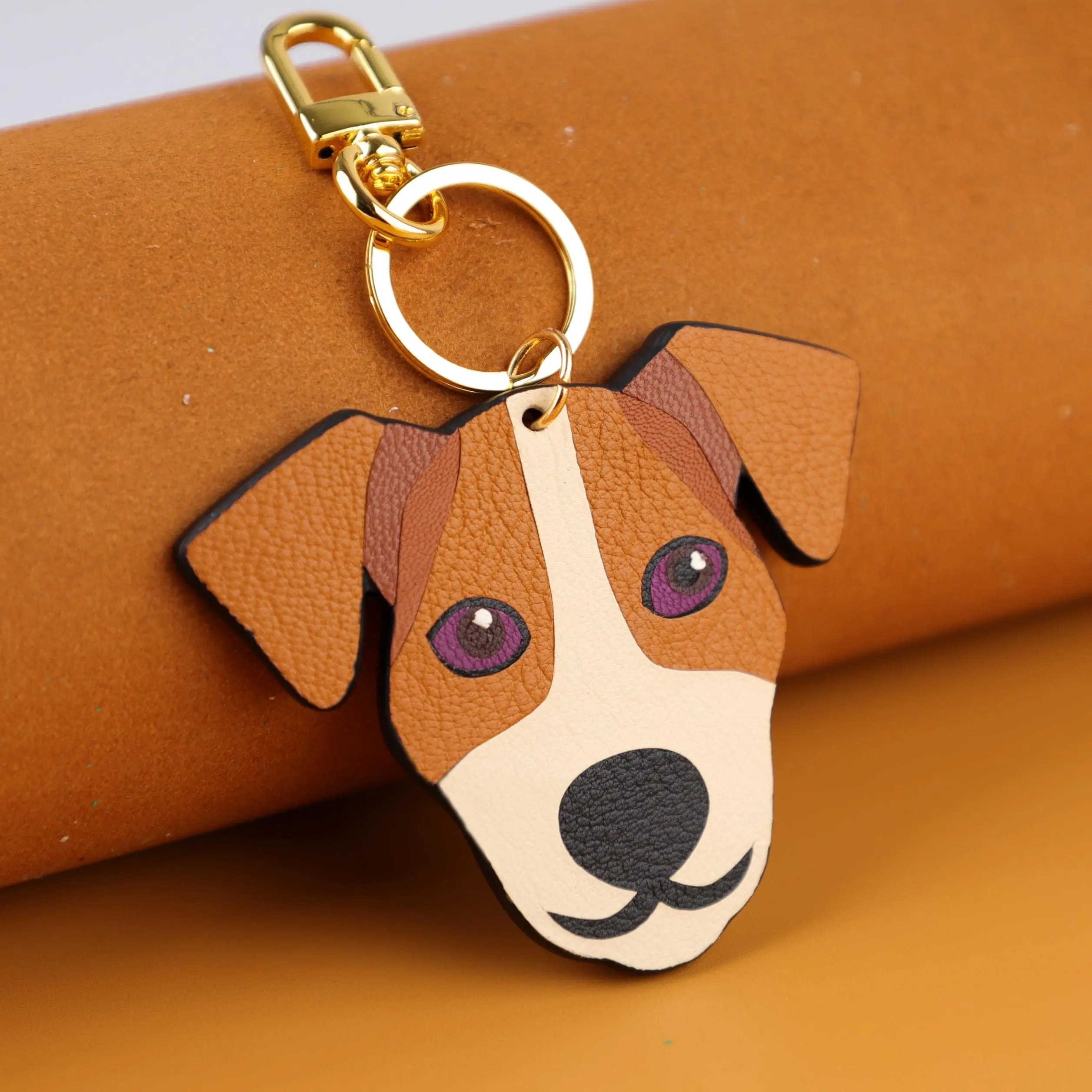 Personalized Jack Russell Terrier Keychain – Handmade Dog Bag Charm in Chevre Leather