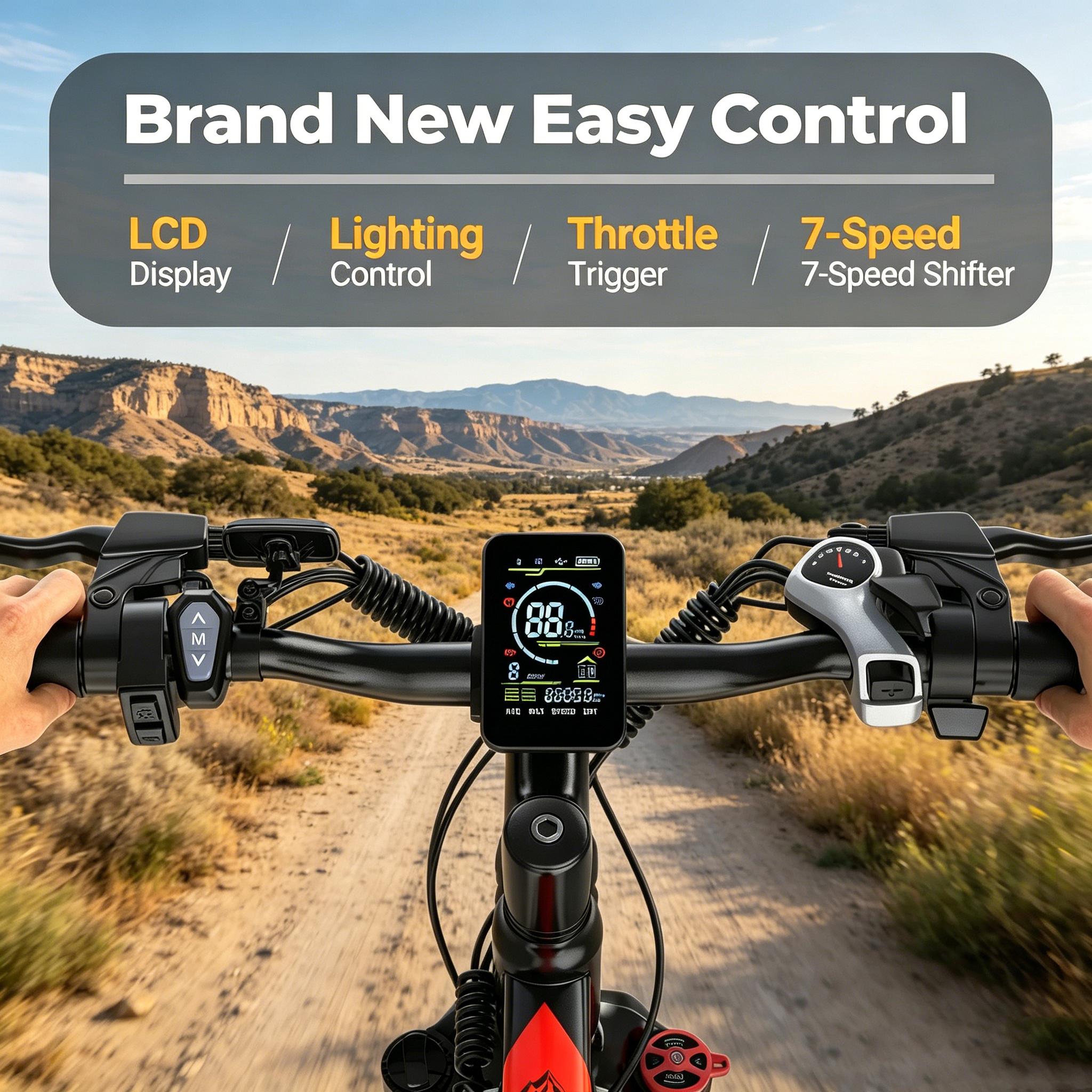 B High Performance Mountain E-Bike 350W Motor 26” Inflatable Tires 48V Battery 22MPH 20‑70 Miles PAS Dual Front & Rear Disc Brakes