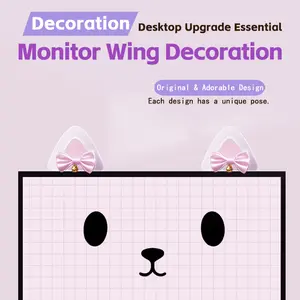 White-pink bow computer case decoration ornament, monitor ornament, office desk decoration, personalized creative desktop ornament