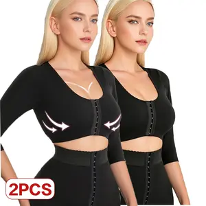 2PCS Women Post Surgery Arm Compression Sleeves Seamless Front Closure Push Up Bra Shapewear, Adjustable Hook Shaping Underwear Tops