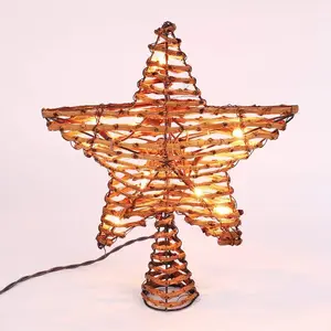 Christmas Tree Topper, 12-inch Rattan  Treetop with 10 Warm White Lights, 120V UL Certified Xmas Tree-top  Lights for Christmas Tree Ornament Indoor Party  Decoration