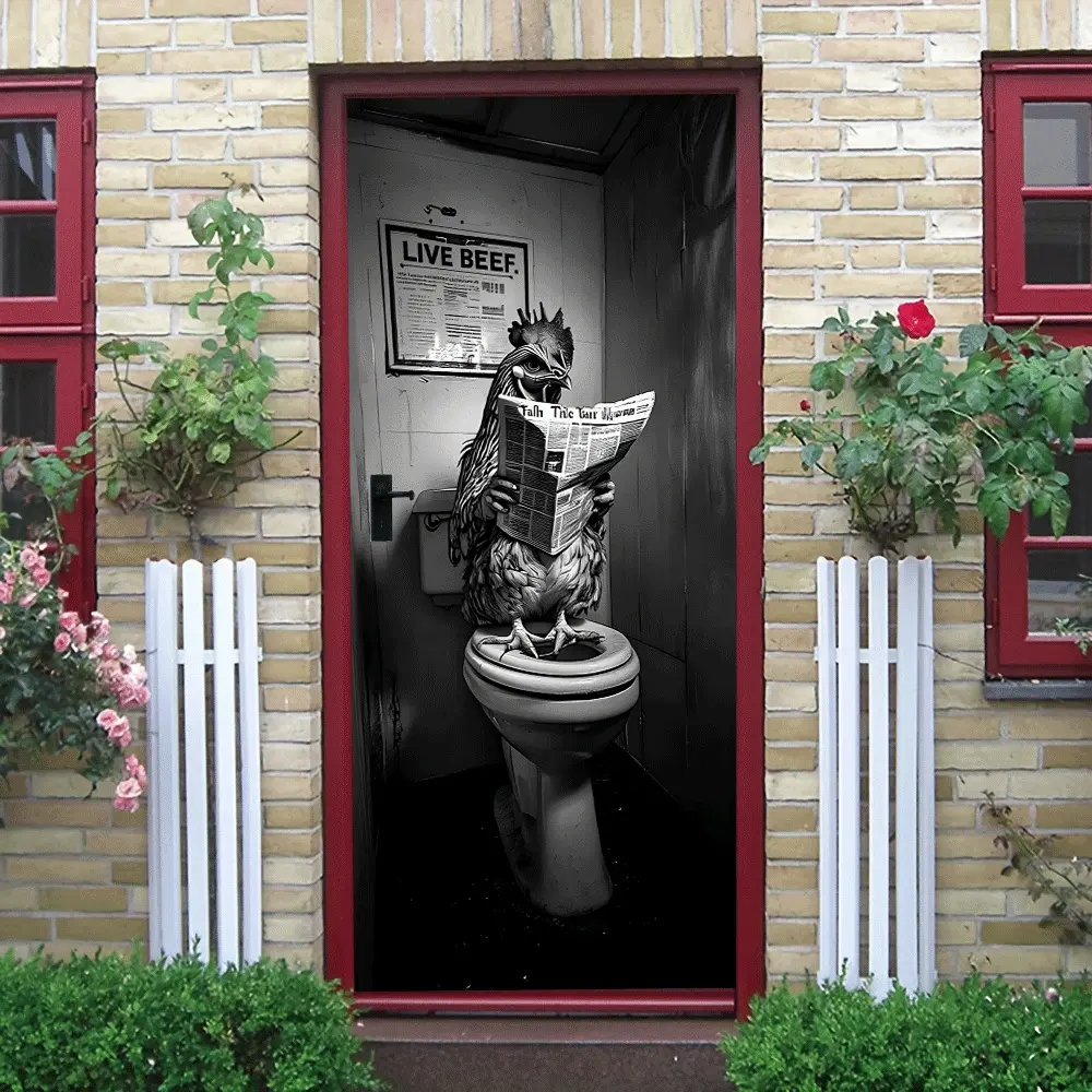 2pcs FunnyFunny Cartoon Rooster Reading Newspaper Bathroom Wall Sticker Creative Toilet Decorative Decal Waterproof Self Adhesive Removable Humorous Animal Restroom Tile Art Home Decor Supplies