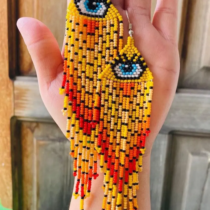 Arete ojo turco Beaded earrings hand made in Mexico - aretes mariposa hecho a mano - artesanía mexicana